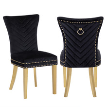 Charger l&#39;image dans la galerie, Eva 2 Piece Gold Legs Dining Chairs Finished with Black Velvet Fabric
