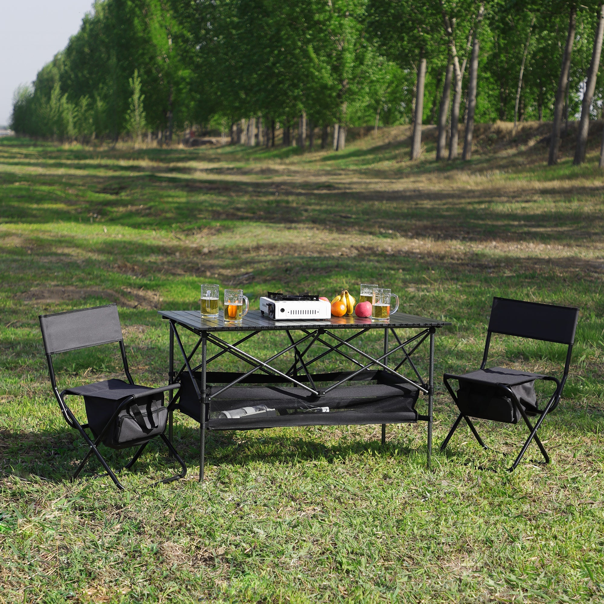 46 inch Folding Outdoor Table and Chairs Three Piece Furniture Set