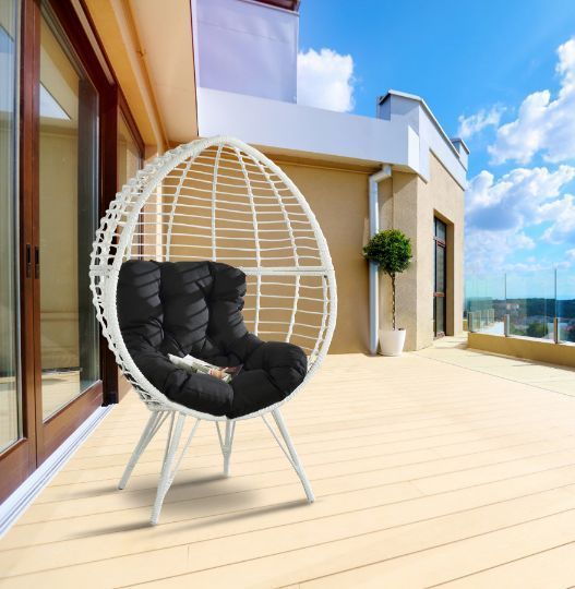 ACME Galzed Black Fabric & White Wicker Patio Lounge Chair
