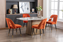 Load image into Gallery viewer, Velvet Upholstered Dining Chairs with Nailheads and Gold Tipped Black Metal Legs, Orange, Set of 2, A&amp;A Furniture, Akoya Collection
