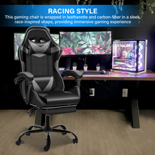 Charger l&#39;image dans la galerie, YSSOA Racing Style Backrest and Seat Height Recliner Gaming Office High Back Computer Ergonomic Adjustable Swivel Chair with Footrest (Black &amp; Gray)
