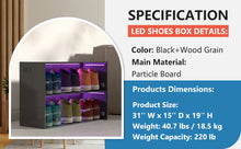 Cargar imagen en el visor de la galería, Caja de almacenamiento organizadora de zapatos apilable de madera con luz Led RGB, puerta corrediza de vidrio para exhibir zapatillas
