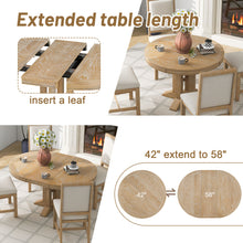 Load image into Gallery viewer, TREXM Extendable Round Table and 4 Upholstered Chairs Farmhouse 5-Piece Kitchen &amp; Dining Furniture Set (Natural Wood Wash)
