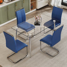 Load image into Gallery viewer, Glass Kitchen &amp; Dining Table Furniture Set with 4 Blue Dining Chairs
