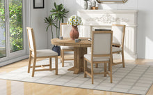 Cargar imagen en el visor de la galería, TREXM Mesa redonda extensible y 4 sillas tapizadas Juego de muebles de cocina y comedor de 5 piezas (lavado de madera natural)
