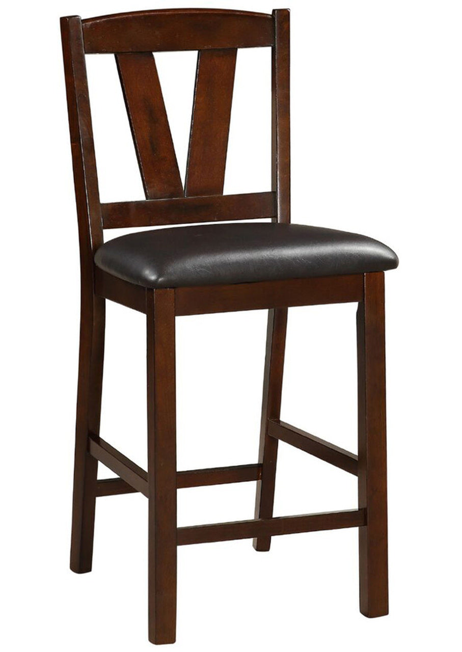 Juego de 2 sillas de comedor acolchadas con respaldo y marco en V de madera de nogal oscuro, altura de mostrador