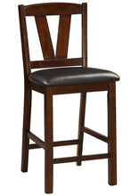 Cargar imagen en el visor de la galería, Juego de 2 sillas de comedor acolchadas con respaldo y marco en V de madera de nogal oscuro, altura de mostrador
