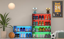 Charger l&#39;image dans la galerie, Wooden Stackable Shoe Organizer Storage Box with RGB Led Light Sliding Glass Door For Display Sneakers
