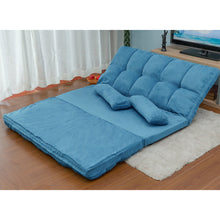 Charger l&#39;image dans la galerie, Double Chaise Lounge Futon Sofa Floor Couch with Two Pillows (Blue)
