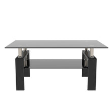 Charger l&#39;image dans la galerie, Modern Rectangle Black Glass Coffee Table (Side/Center Table for Living Room)
