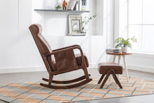Charger l&#39;image dans la galerie, Thick Padded Brown PU Leather Rocking Chair with Ottoman Footstool
