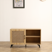Load image into Gallery viewer, Modern 39.37 inch Shoe Storage Cabinet with Natural Rattan Mesh Door and Solid Wooden Handle
