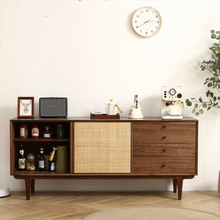 Load image into Gallery viewer, Two Door Four Drawer 68.89 inch Sideboard Cabinet with Natural Rattan Weaving
