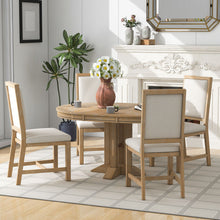Charger l&#39;image dans la galerie, TREXM Extendable Round Table and 4 Upholstered Chairs Farmhouse 5-Piece Kitchen &amp; Dining Furniture Set (Natural Wood Wash)
