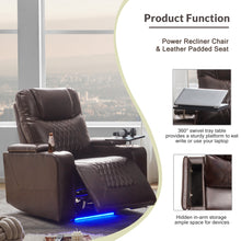 Carica l&#39;immagine nel visualizzatore di Gallery, Power Motion Recliner with USB Charging Port and Hidden Arm Storage 2 Convenient Cup Holders Design and 360° Swivel Tray Table, Brown
