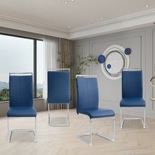 Load image into Gallery viewer, Glass Kitchen &amp; Dining Table Furniture Set with 4 Blue Dining Chairs
