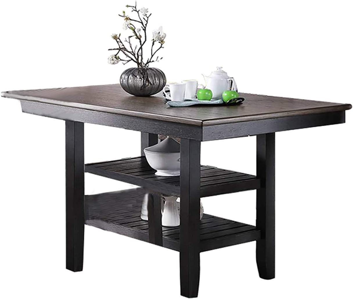One Piece Counter Height Kitchen & Dining Room Table with 2 Storage Shelves (Dark Coffee Finish)