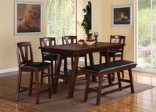 Load image into Gallery viewer, Set of 2 Counter Height Dark Walnut Wood V Framed Back Cushioned Dining Chairs

