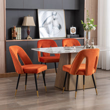 Carica l&#39;immagine nel visualizzatore di Gallery, Velvet Upholstered Dining Chairs with Nailheads and Gold Tipped Black Metal Legs, Orange, Set of 2, A&amp;A Furniture, Akoya Collection
