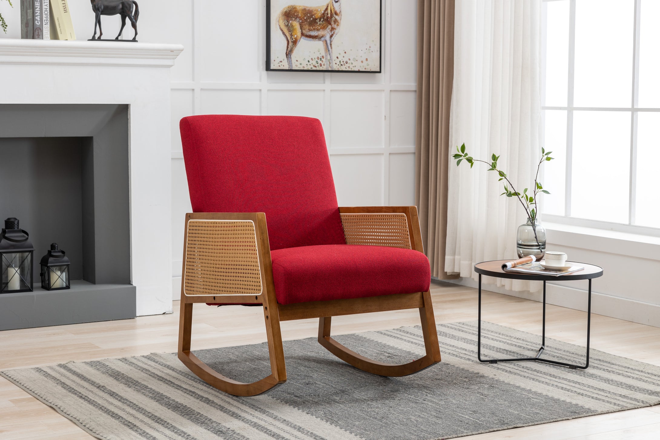 Red Upholstered Tall Back Accent Rocking Armchair