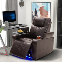 Load image into Gallery viewer, Power Motion Recliner with USB Charging Port and Hidden Arm Storage 2 Convenient Cup Holders Design and 360° Swivel Tray Table, Brown
