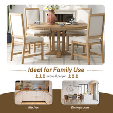 Carica l&#39;immagine nel visualizzatore di Gallery, TREXM Extendable Round Table and 4 Upholstered Chairs Farmhouse 5-Piece Kitchen &amp; Dining Furniture Set (Natural Wood Wash)
