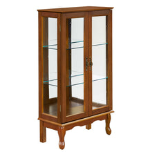 Load image into Gallery viewer, Lighted Diapaly Curio Cabinet with Adjustable Shelves and Mirrored Back Panel, Tempered Glass Doors (Oak, 3 Tier), (E26 light bulb not included)
