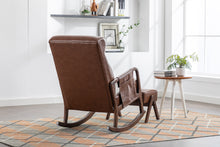 Charger l&#39;image dans la galerie, Thick Padded Brown PU Leather Rocking Chair with Ottoman Footstool
