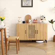 Charger l&#39;image dans la galerie, Three Door 45.3 inch Storage Cabinet with Natural Rattan Mesh
