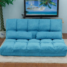 Carica l&#39;immagine nel visualizzatore di Gallery, Double Chaise Lounge Futon Sofa Floor Couch with Two Pillows (Blue)
