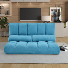 Load image into Gallery viewer, Double Chaise Lounge Futon Sofa Floor Couch with Two Pillows (Blue)
