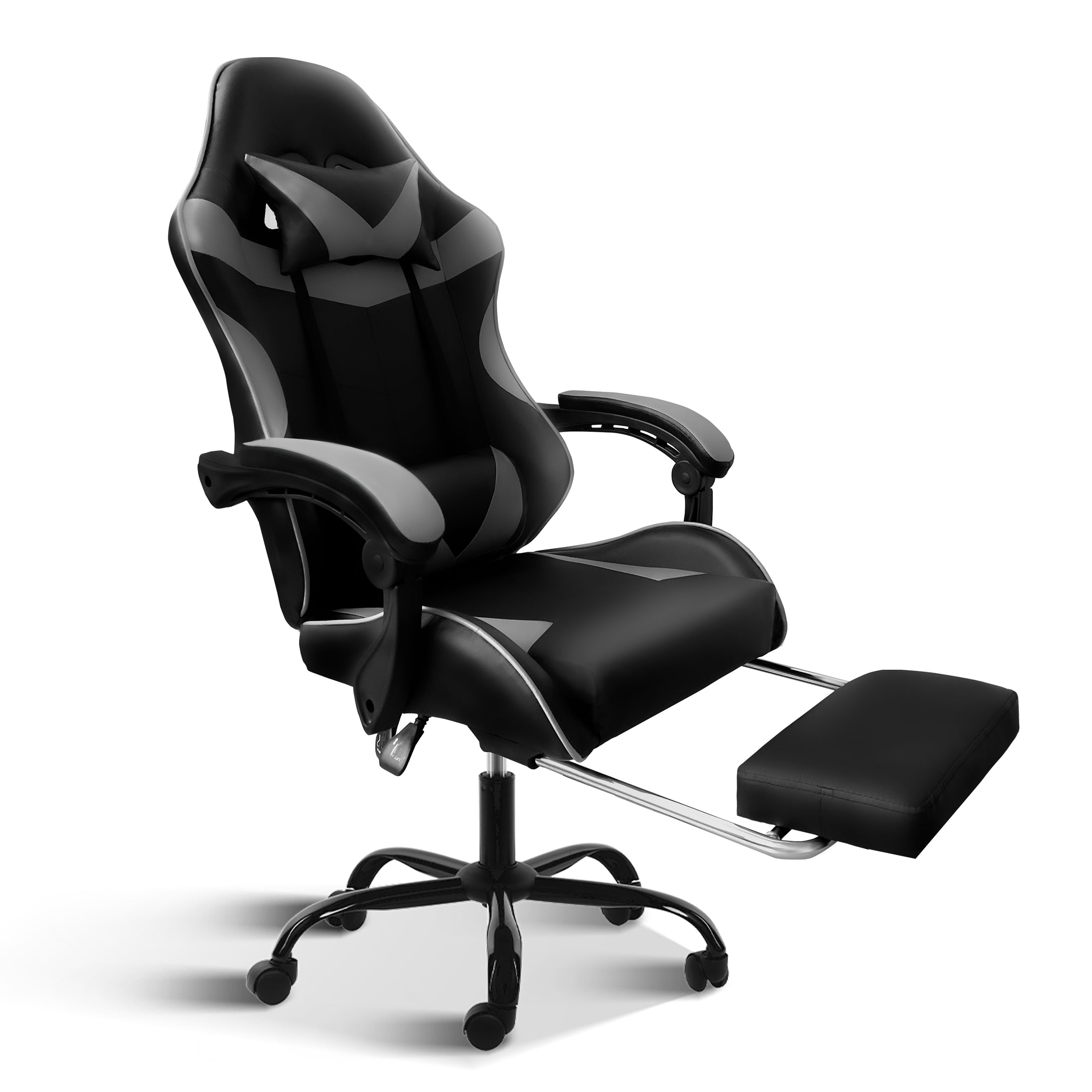 YSSOA Respaldo y asiento reclinable de altura estilo carrera para juegos, oficina, computadora con respaldo alto, silla giratoria ergonómica ajustable con reposapiés (negro y gris)