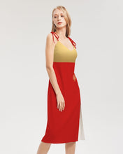 Load image into Gallery viewer, Yahuah-Tree of Life 01 Elected Ladies Designer Shoulder Tie V-neck Split Midi Dress
