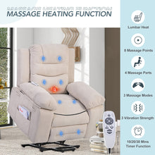 Carica l&#39;immagine nel visualizzatore di Gallery, Power Lift Chair for Elderly with Adjustable Massage and Heating Function, Massage Recliner Chair with Infinite Position and Side Pocket, Beige
