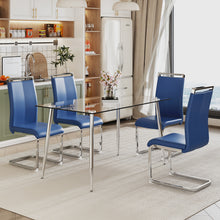 Charger l&#39;image dans la galerie, Glass Kitchen &amp; Dining Table Furniture Set with 4 Blue Dining Chairs
