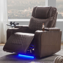 Load image into Gallery viewer, Power Motion Recliner with USB Charging Port and Hidden Arm Storage 2 Convenient Cup Holders Design and 360° Swivel Tray Table, Brown
