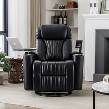 Charger l&#39;image dans la galerie, 270° Power Swivel Recliner, Home Theater Seating with Hidden Arm Storage and LED Light Strip, Cup Holder, 360° Swivel Tray Table, Cell Phone Holder, Black
