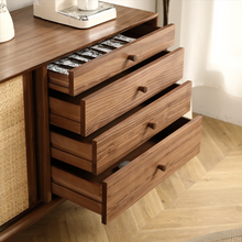 Load image into Gallery viewer, Two Door Four Drawer 68.89 inch Sideboard Cabinet with Natural Rattan Weaving
